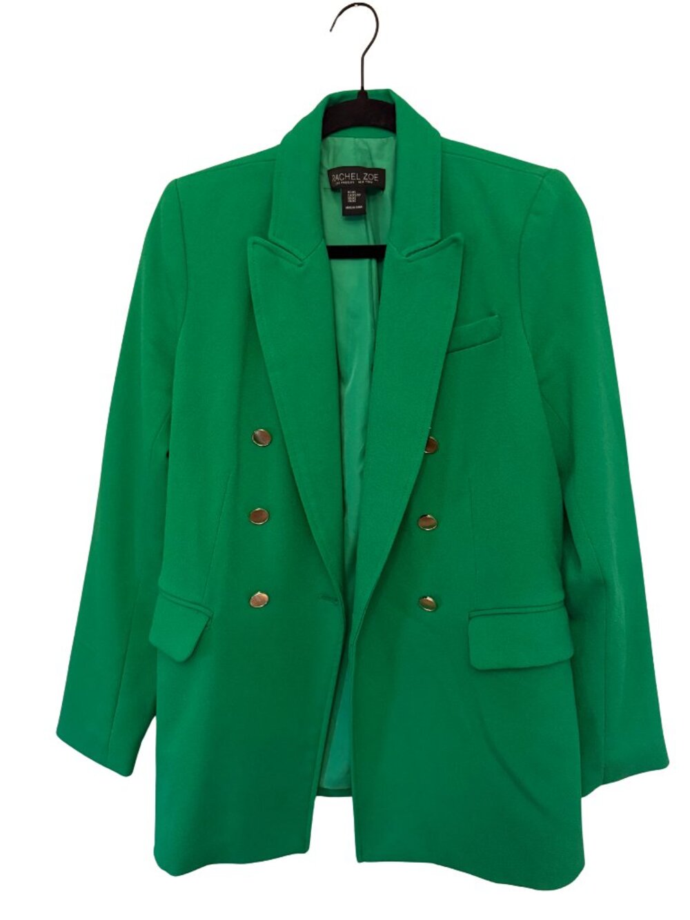 Rachel Zoe Emerald Green Double-Breasted Blazer Gold Buttons